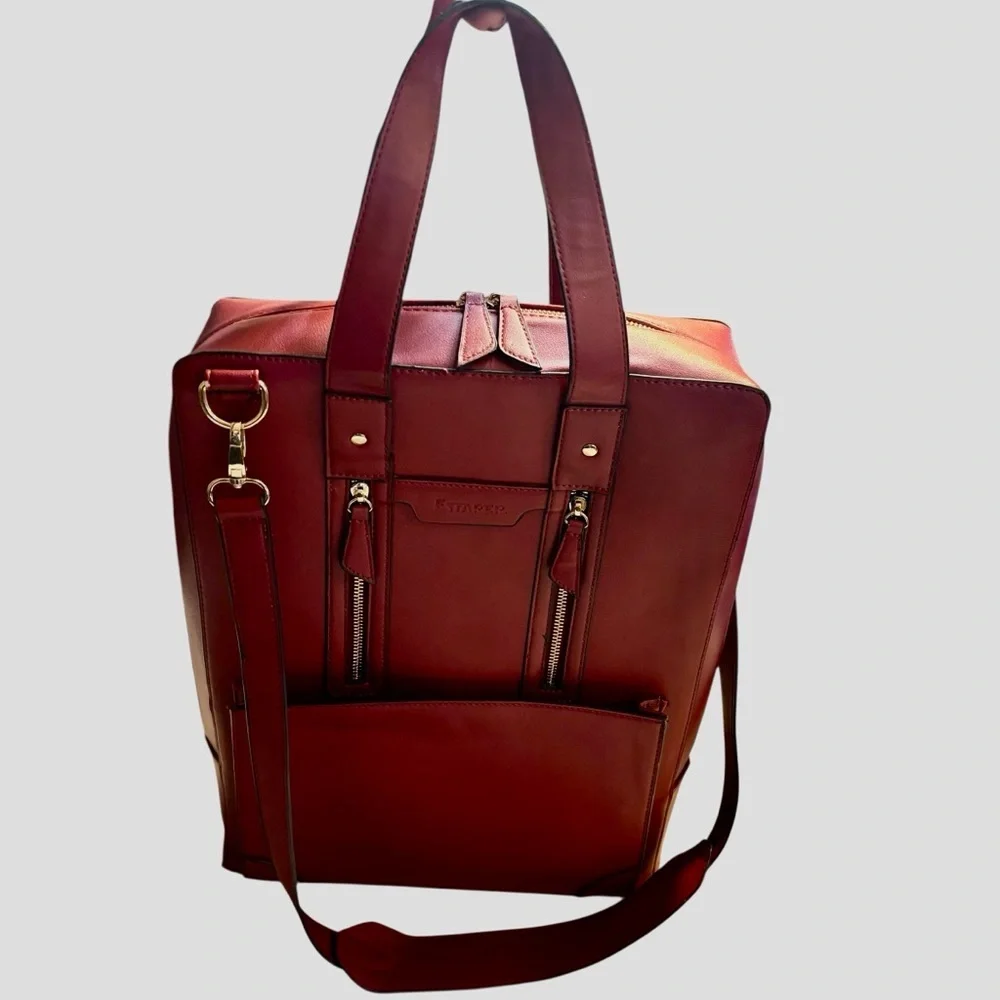 NEW Laptop Bag Estarer Burgundy Wine Faux Leather Gold Hardware Tote Bag NWOT